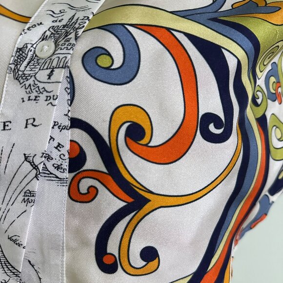 La Prestic Ouiston Jeanne Ship Map Swirl Print Silk Top Blouse Patchwork 1 Small - Picture 15 of 15
